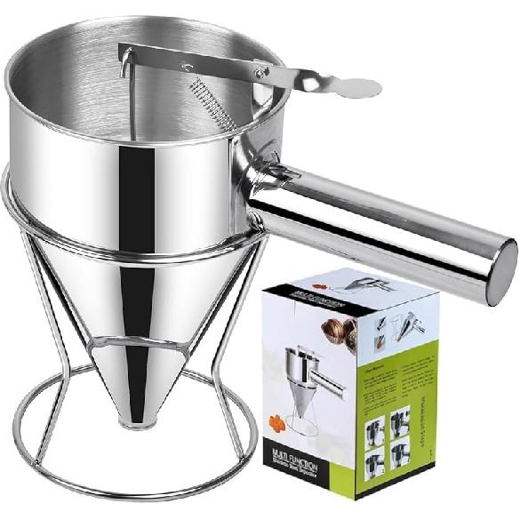 20 OZ Multifunktionaler Pfannkuchenteigspender, Mehrkalibriger Edelstahl-Trichterkuchenspender mit Ständer Großartig für Pfannkuchen, Cupcakes, Schokolade