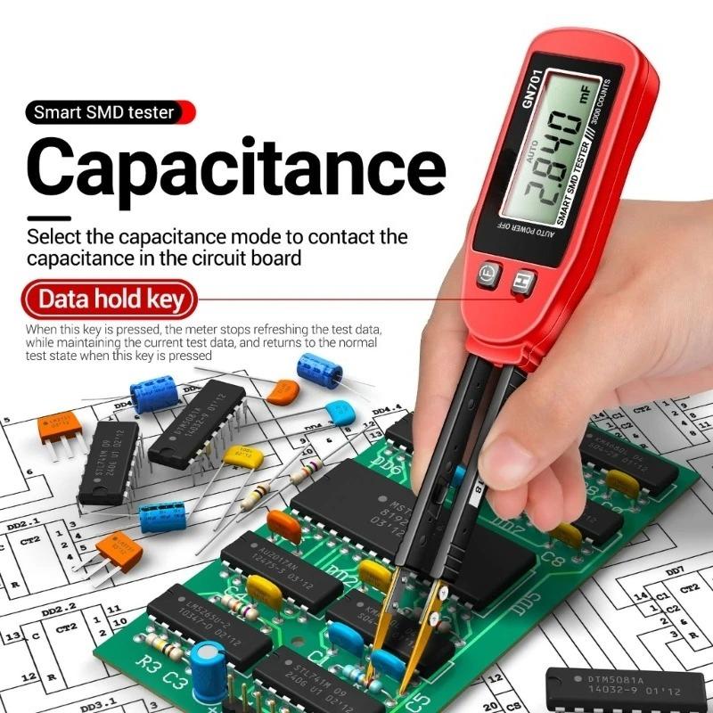 GN701 Smart SMD Tester Smart SMD Tester Multimeter Kapazität Widerstand Diode Kondensator Teststift LCD-Display 3000 Counts Test