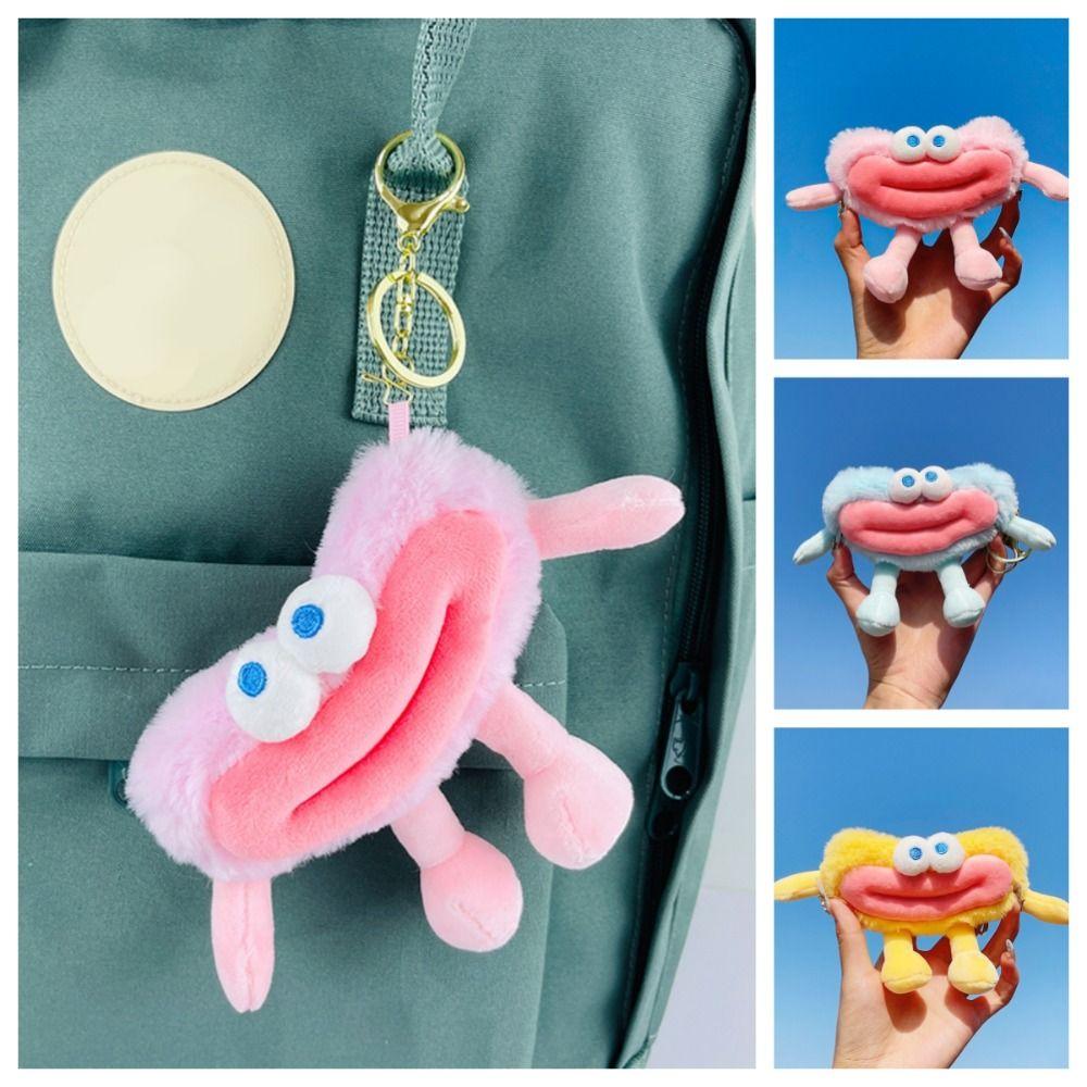 

Plushies Funny Big Mouth Keychain Cartoon Big Eyes Plush Pendant Sausage Mouth Keyring Couple