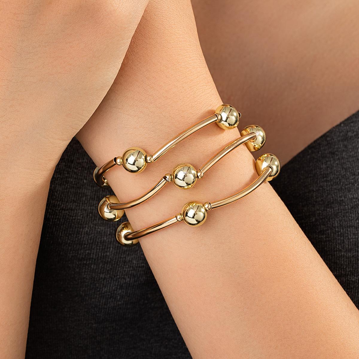 Women s High-End Multi-Layer Imitation Pearl Bracelet, Gold Metal Rod Spliced with Imitation Pearl Elegant Hand Jewelry