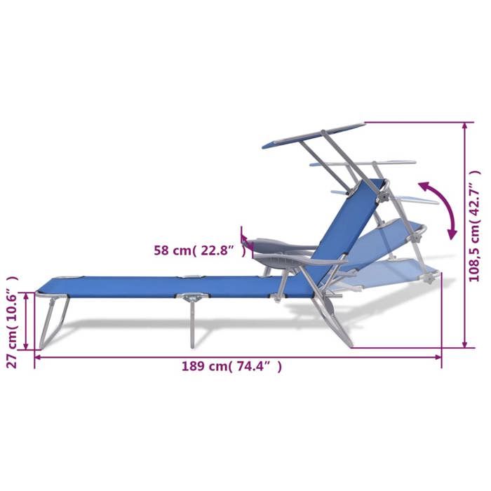 VidaXL Chaise longue avec auvent Acier Bleu 42931