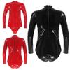 Men's PVC Leather Long Sleeve Leotard Latex Bodysuit Zipper Catsuit Clubwear