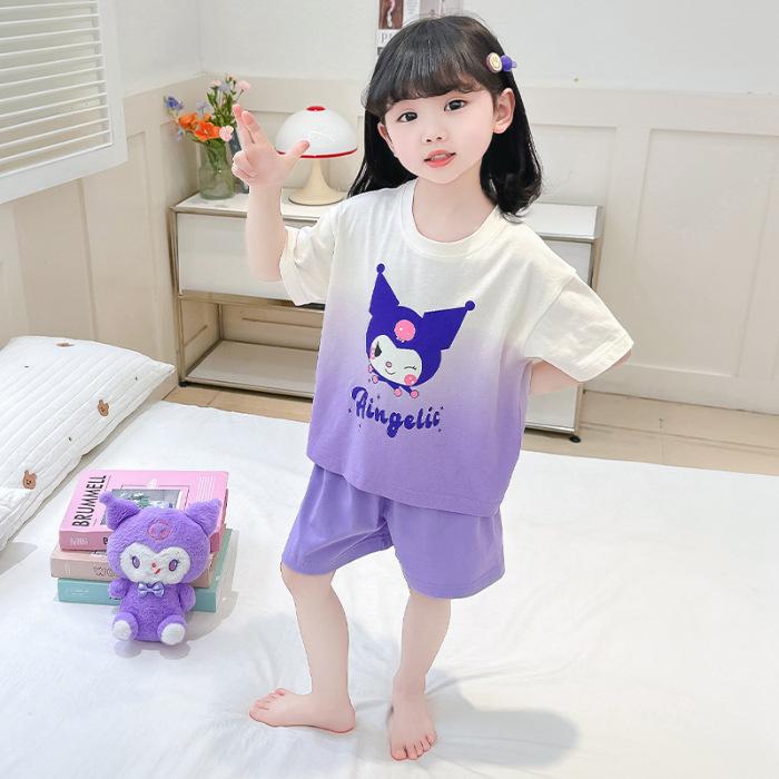 Girls Cotton Gradient Cartoon Pajama Set Cute and Stylish