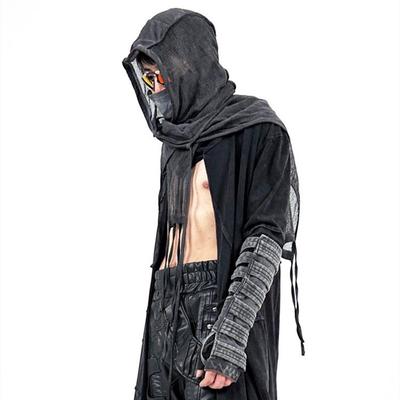 Punk Techwear Style Pure Cotton Mesh Vintage Scarf Men Women Distressed Irregular Design Gothic Hip Hop Tactical Shawl Wraps
