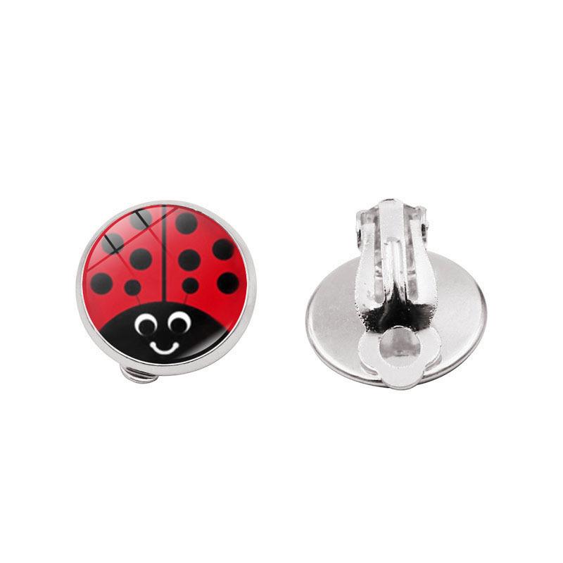 Pendientes de Plata sin Perforación de Mariquita de Dibujos Animados Anime con Huella de Pata de Oso - Lindos Clips para Orejas de Lunares, Regalo Creativo