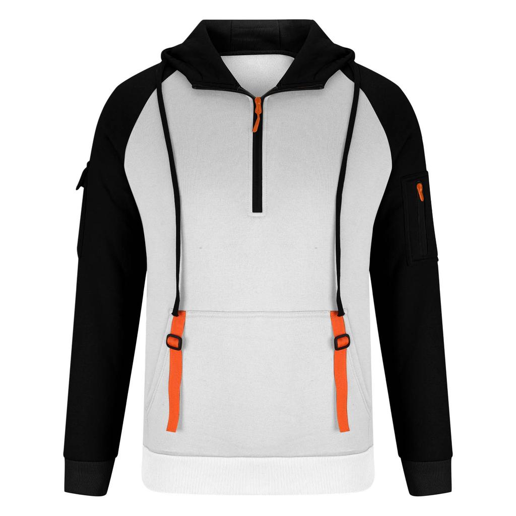 Autumn/Winter New Arrival: Raglan Sleeve Colour-Blocked Casual Half-Zip Hooded Sweatshirt