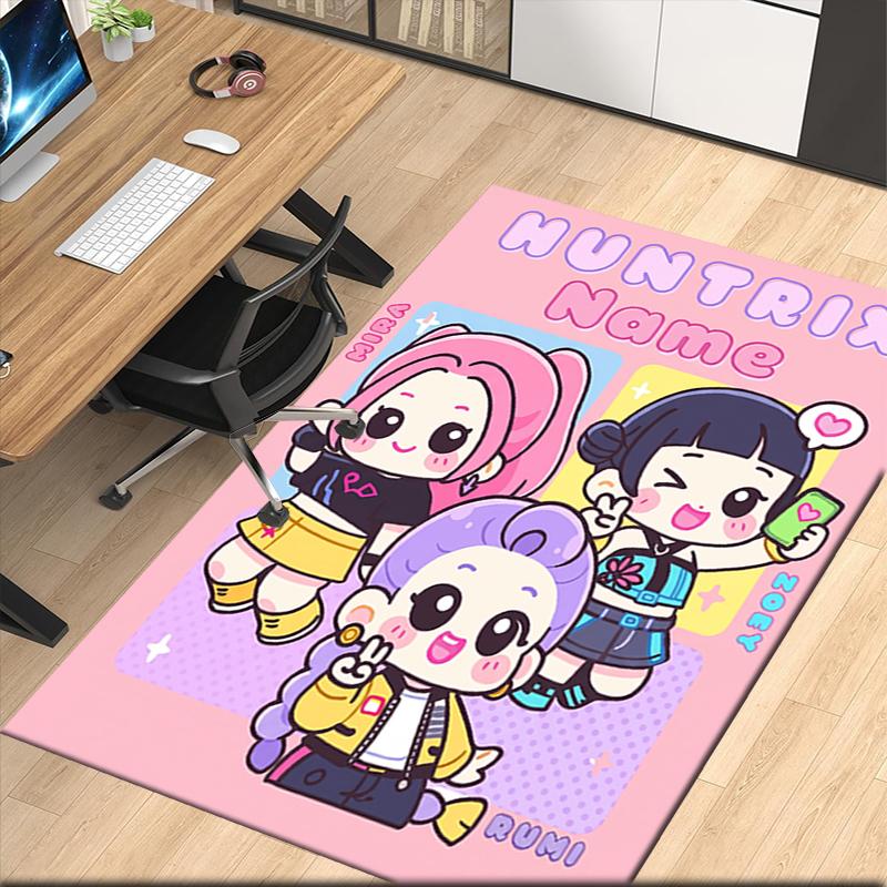 Custom Name Kpop Demon Hunters Printed Carpet Rug For Office Chair Living Room Bedroom Kitchen Room Decor Gifts