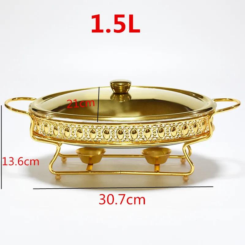 

Блюдо для сервировки из нержавеющей стали и стекла, маленькая мармитница для хот-пота, Подогреватель пищи для шведского стола, Роскошное золотое овальное блюдо для кейтеринга в отеле, Свадебный мармит