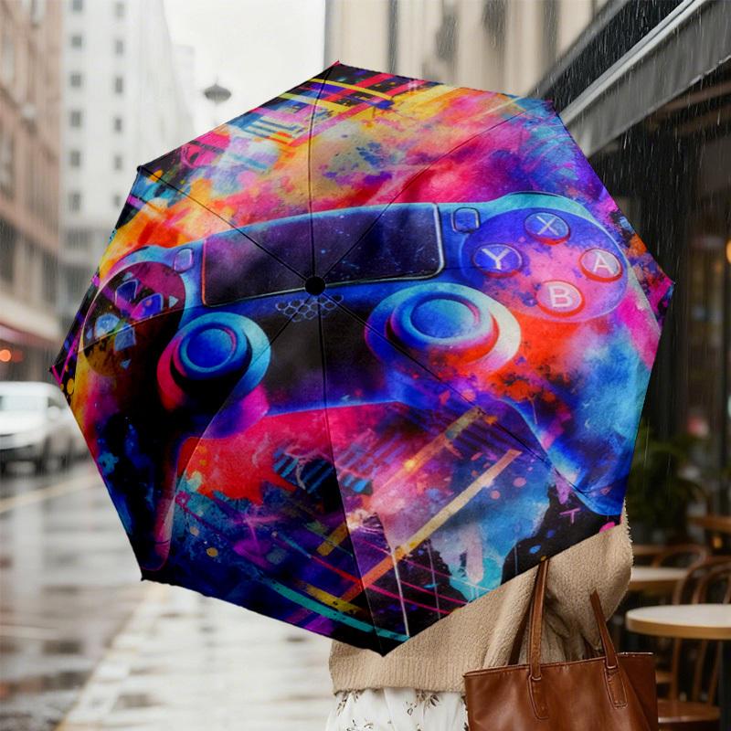 1pc Gamepad Watercolor Pattern Umbrella Design Automatic Opening and Closing Umbrella, High-quality Travel Umbrella,  c1128151