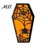 Solid Wood Halloween Craft Casket Decor, DIY Bat Ghost Ornament with Lights, Horror Decoration Spooky Graveyard Scene Prop for Party Home