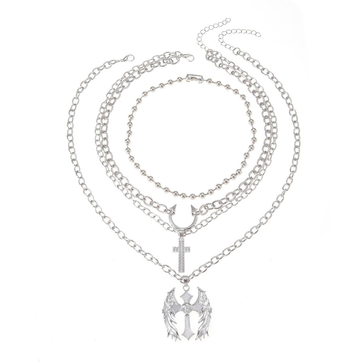 

Креативное Хэллоуинское ожерелье с подвеской в виде креста, многослойный дизайн, цепочка до ключицы с ангелом и демоном