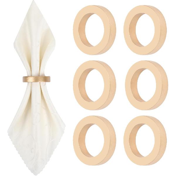 Yagoo Napkin Rings, Wooden Napkin Rings Set of 6, Handcrafted Wood Semicircle Napkin Holders for Table Decoration (Black) 6Pcs Gold Round