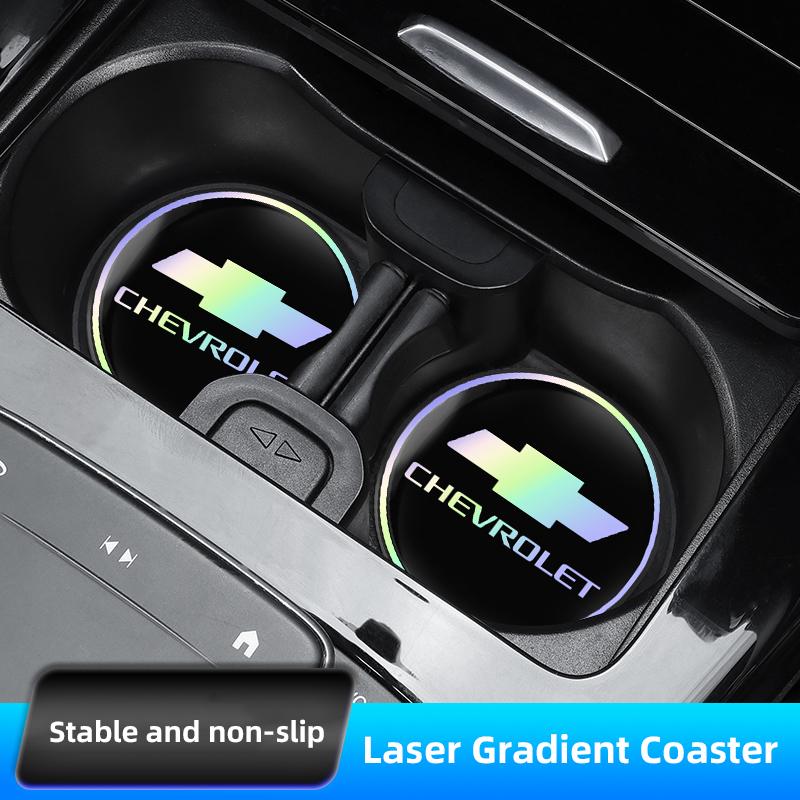 Keychain 2PCS Car Water Coaster Pad Laser Water Coaster Accessories For Chevrolet Matiz Onix Camaro Colorado Cobalt Spark Cruze