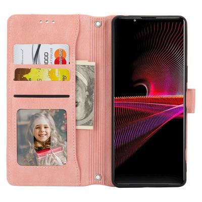 For Sony Xperia 5 IV 5G Case Zipper Pocket Leather Phone Cover with Crossbody Shoulder Strap