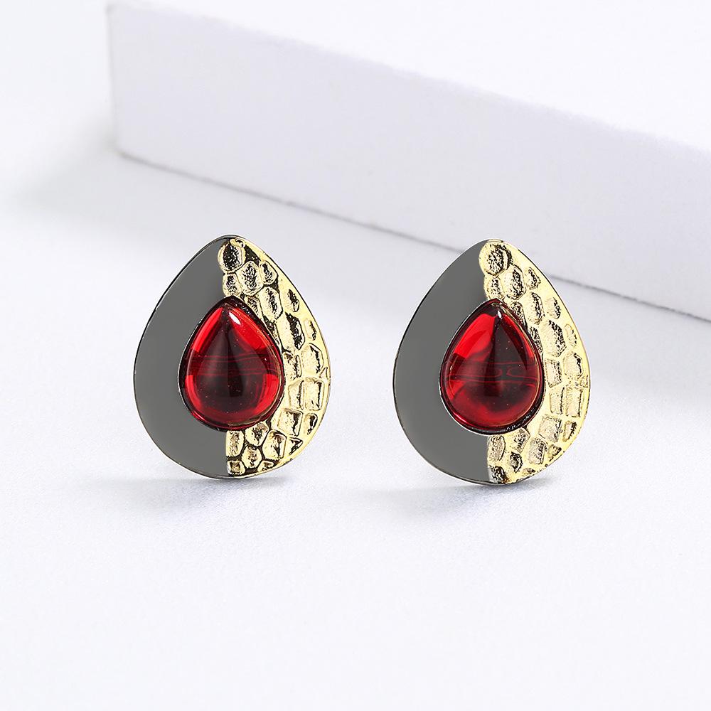 

Винтажные серьги для женщин, креативные серьги в форме капли, инкрустированные красными серьгами из диопсида, ювелирные изделия из черного золота, вечерние серьги чёрный