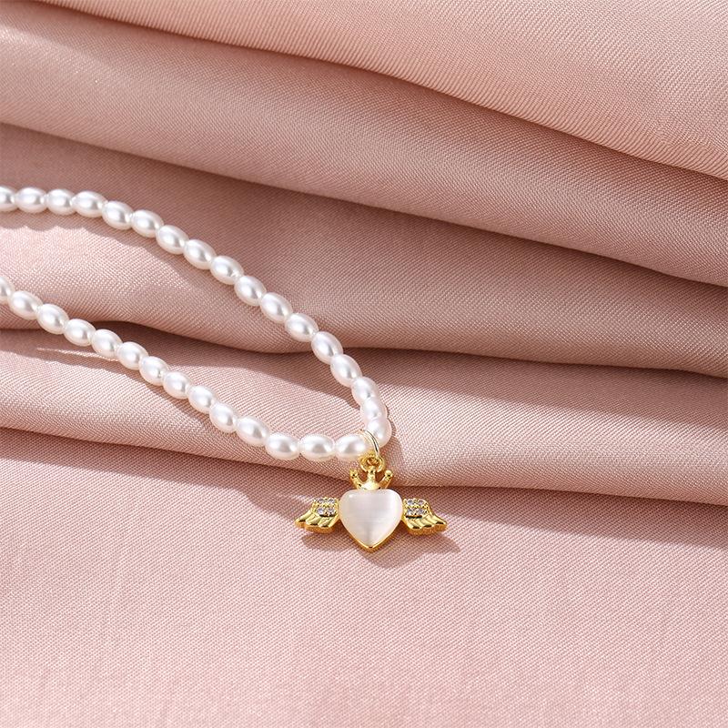 Freshwater Pearl Angel Love Necklace Women'S Light Luxury High-End Sense Opal Pendant Exquisite Collarbone Chain