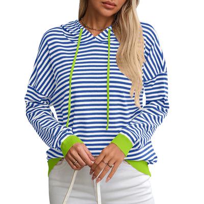 Herbst- und Winter Damen Gestreifter Farbblock Langarm Casual Hoodie