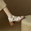Open-toed retro thick-heeled sandals women's versatile summer 2025 new simple one-word buckle temperament high-heeled sandals