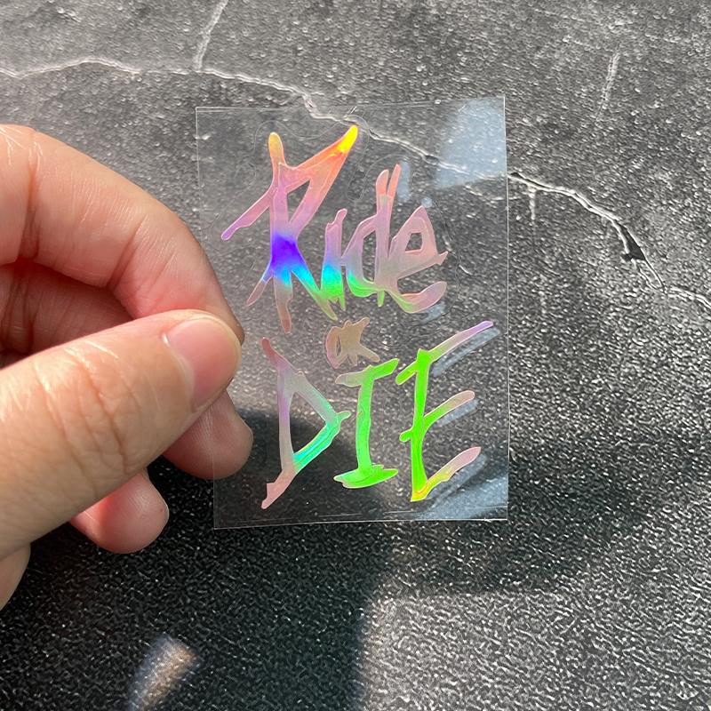 

1 шт. Наклейки на велосипед Ride or Die Водонепроницаемые для верхней трубы горного велосипеда Розовые лазерные виниловые наклейки Украшение шлема мотоцикла S-2.8x4cm