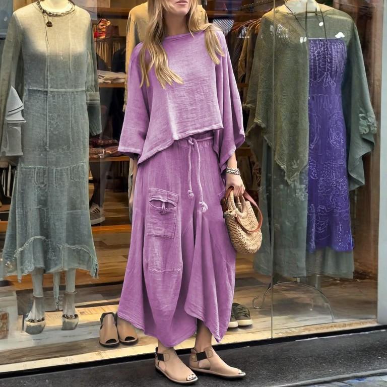 Women's Loose Comfortable Casual Fashionable Solid Color Long Sleeved Top Solid Color Skirt Two-piece Set