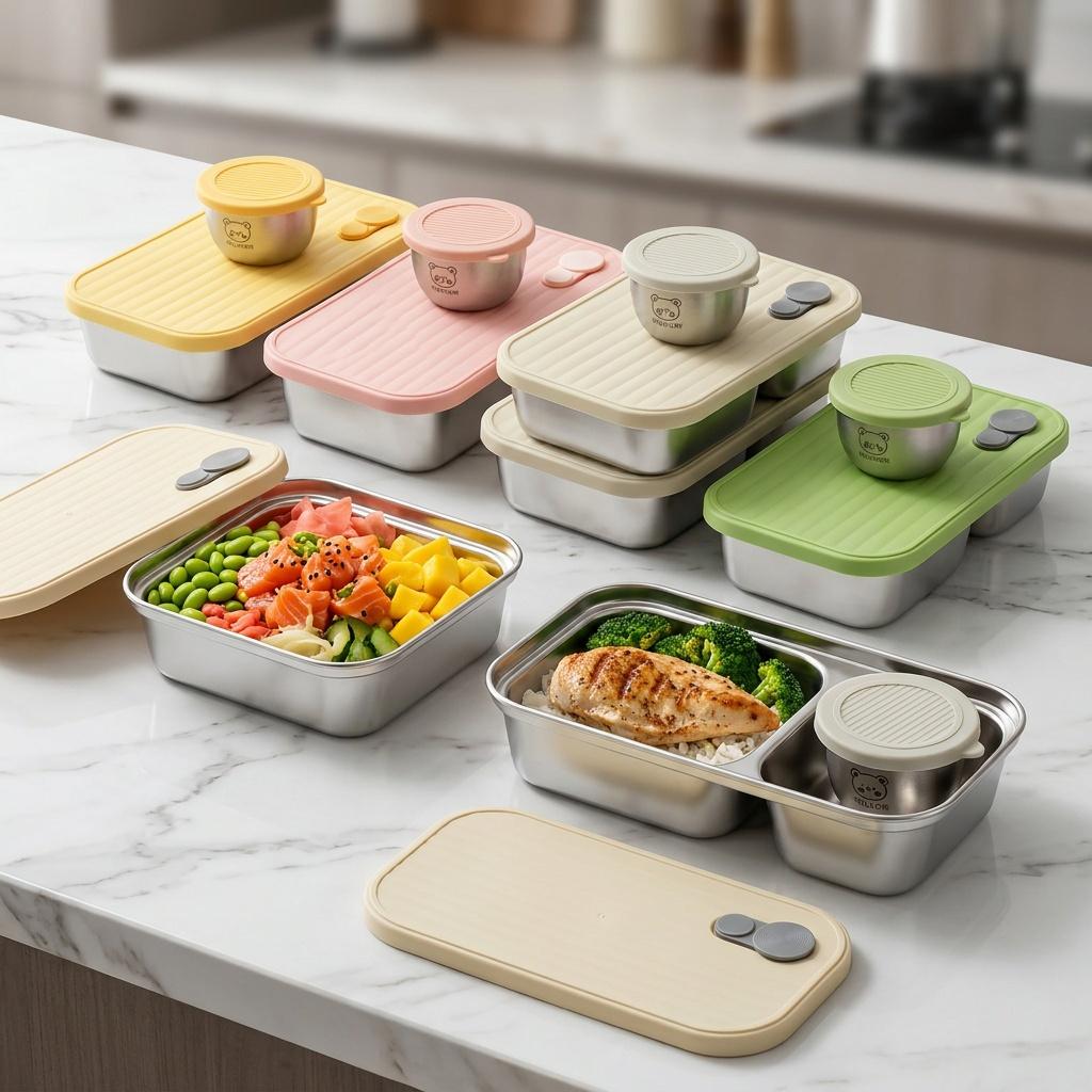 304 Stainless Steel Lunch Box Durable Sealed Bento Box With Sauce Box Microwave Safe Fruit Salad Food Container For Kids Student
