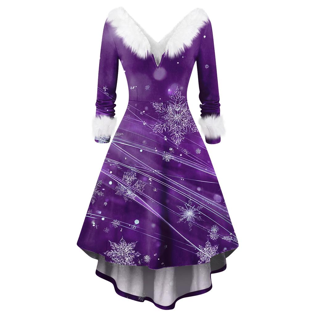 Women's Fashionable Casual Fitted Christmas Print Party Long-Sleeved Dress
