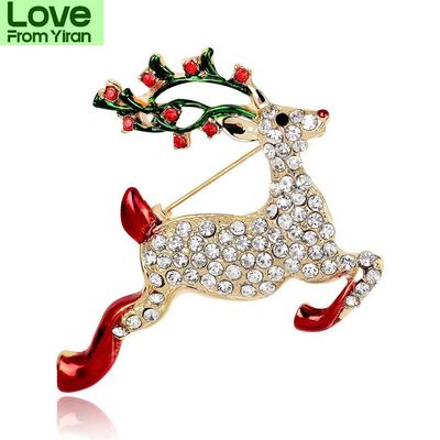 Fashion Enamel Deer Brooches Cute Rhinestone Animal Pins Children Kids Christmas New Year Gifts