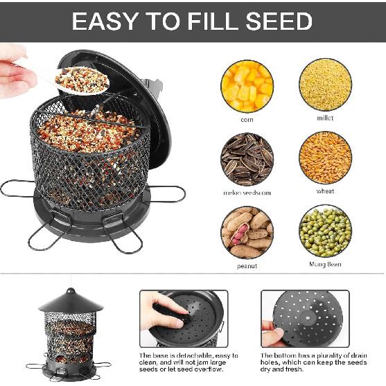 Bird Feeder for Outdoors Hanging, Wild Bird Feeders with Metal Mesh, Squirrel Proof Birdfeeder,4.3lb Retractable Seed Feeder,6 Perches for Bluebird,