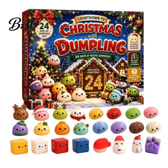 Christmas Party Favors Squeezy Toy Advent Calendar 2026, 24 Days Dumpling Toys Countdown Gift for Kids Calendar, Decor Jumbo Mini Glitter Stress