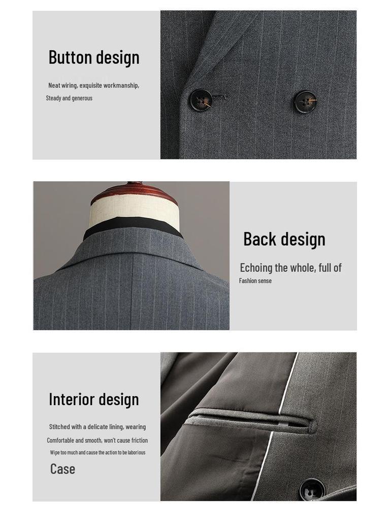 Herren Plus Size Slim Fit Gestreiftes Business Smoking Anzug Set SJT9962-P285