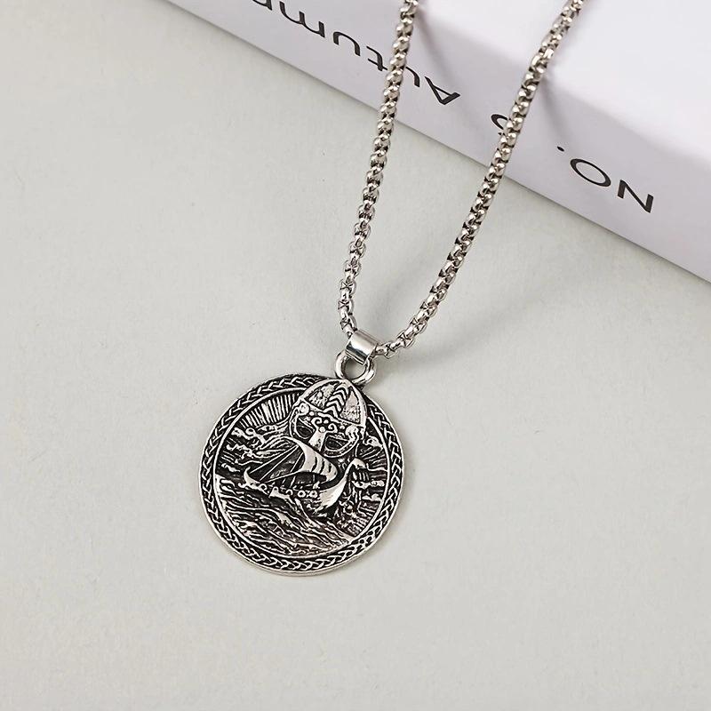 Retro Wolf Head Pendant Necklace - Men's Zinc Alloy Electroplated Wolf Tooth Design