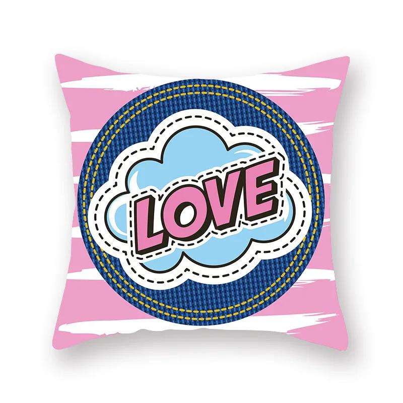 Cute Pink Red Heart Print Home Decor Pillow Sofa Cushion Cover Valentine's Day  Pillowcase
