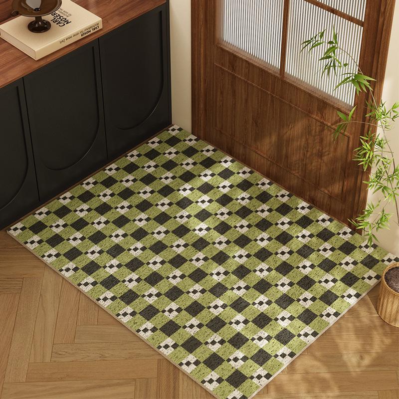 French Vintage Green Silk Doormat: Dirt & Wear-Resistant, Non-Slip Entrance Rug for Indoor/Outdoor Use