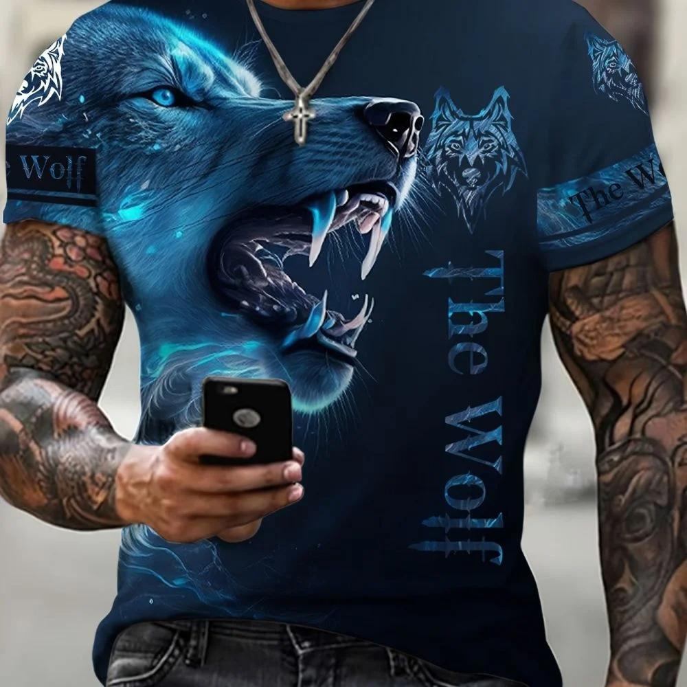 New Wolf T-shirt For Men 3D Animal Print Pullover O Neck Casual Short Sleeve Tees Fashion Street Sweatshirt Male Oversized Tops