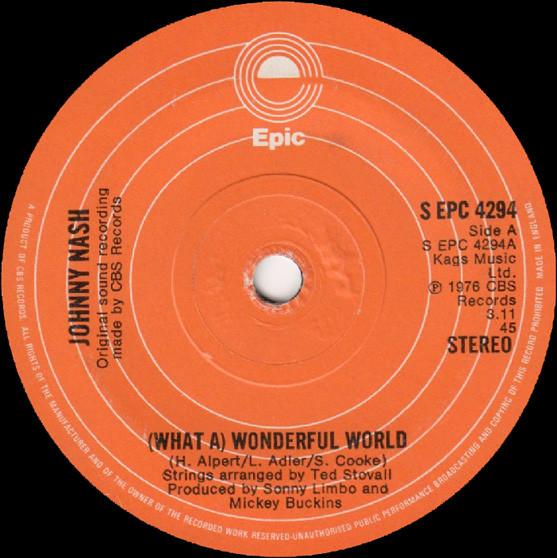 

7inch Record JOHNNY NASH What A Wonderful World SEPC4294 Epic 1976 UK Reggae Ska Dub Used