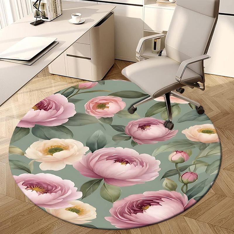 1PC Floral Pattern Non-Slip Floor Round carpet, Office, family, bedroom, Large Area Rug Indoor Rugs, Durable Polyester-Z0420