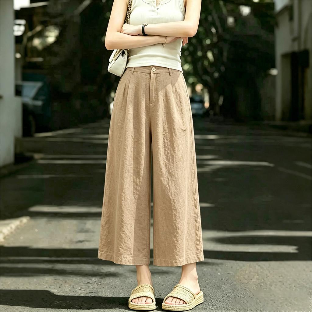 Fashion Loose Linen Thin Nine-point Casual Wide-leg Pants Women's 1116 Summer Thin High-waisted Straight-leg Pants