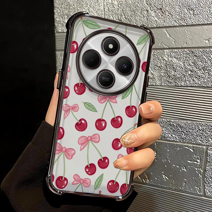 Phone Case for Xiaomi Redmi A3 A3X A5 K80 Pro K80 5G 13C 14C Clear Cover Cartoon Bow Cherry