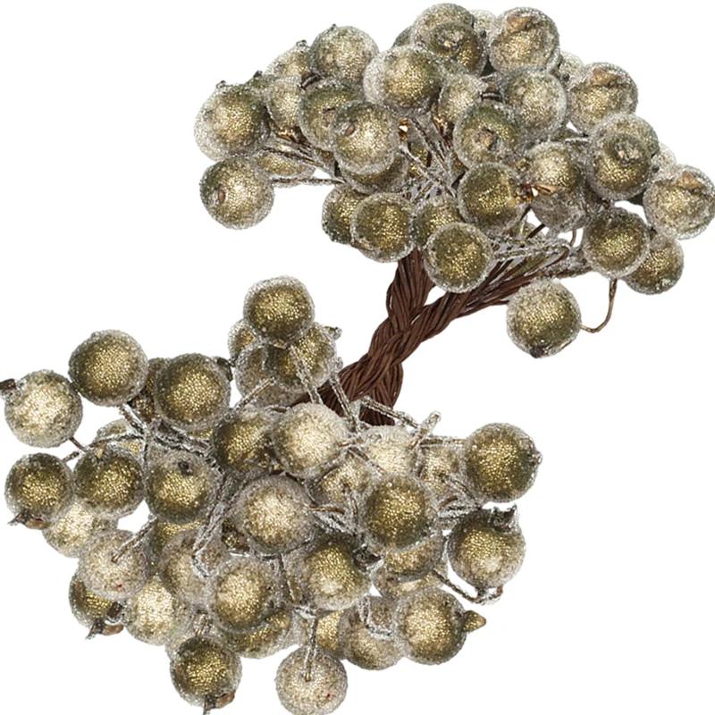 100/20Pcs Artificial Frosted Holly Berries Double Head Mini Foam Berry Stamen Flower Xmas Tree Ornament Christmas Party Decor