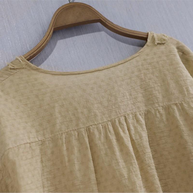 Johnature Women Chinese Style Shirts Tops V-Neck Long Sleeve Spring Blouses Patchwork Loose Vintage Shirts