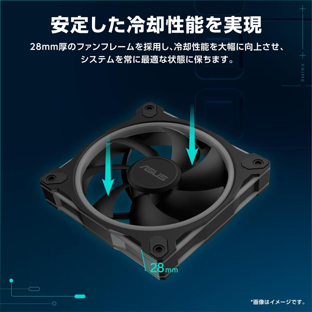 ASUS Prime MR120 ARGB Fan PC Case Lighting on 28mm MR120 ARGB FAN Authorized Japanese Distributor Black Fan, Double-Sided Frame, Thickness, BLACK,