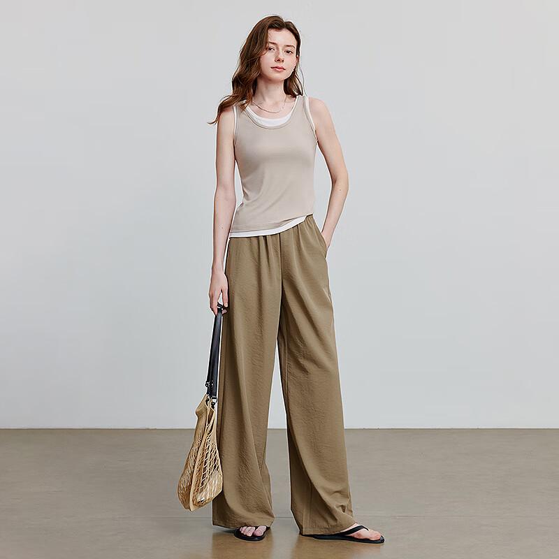 Chuyu Women's Textured Elastic Waist Wide-Leg Casual Pants
