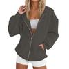 Women's Long Sleeve Solid Color Hooded Sweatshirt Jacket