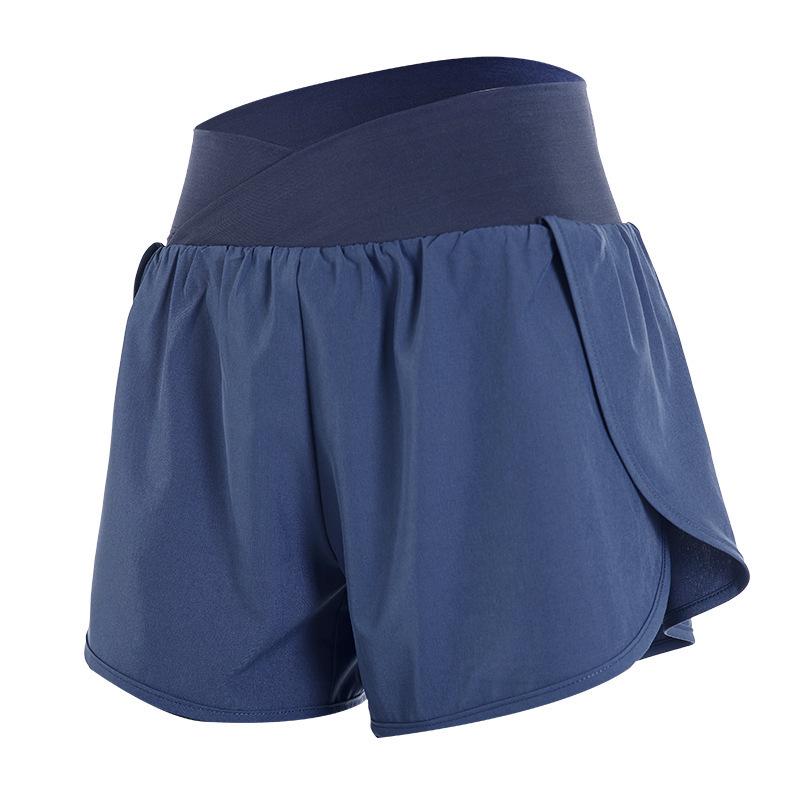 

Женские шорты для йоги и бега с высокой талией и двойным слоем Double Extra Large синий/серый