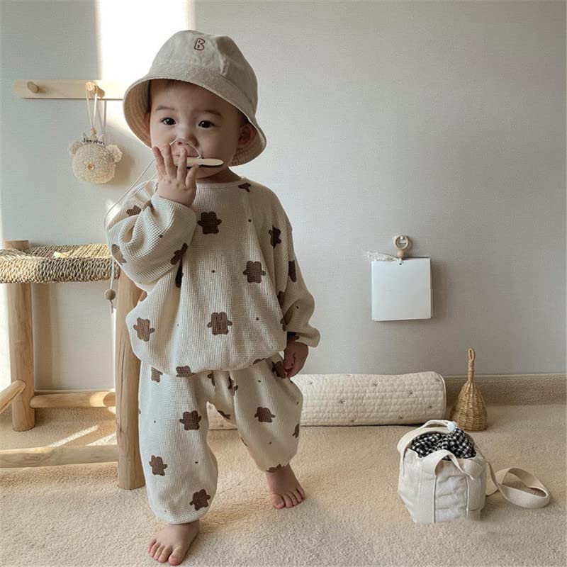 Jaydyequ Baby Long Sleeve Loungewear Mesh and Bear Kids Gift Girls' Pajamas, Set, 100cm, Print, Khaki, Spring/Autumn Clothes,
