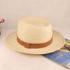 High-End Panama Straw Hat Striped Bow Flat Edge Jazz Grass Top Hat Fine Hand-Woven