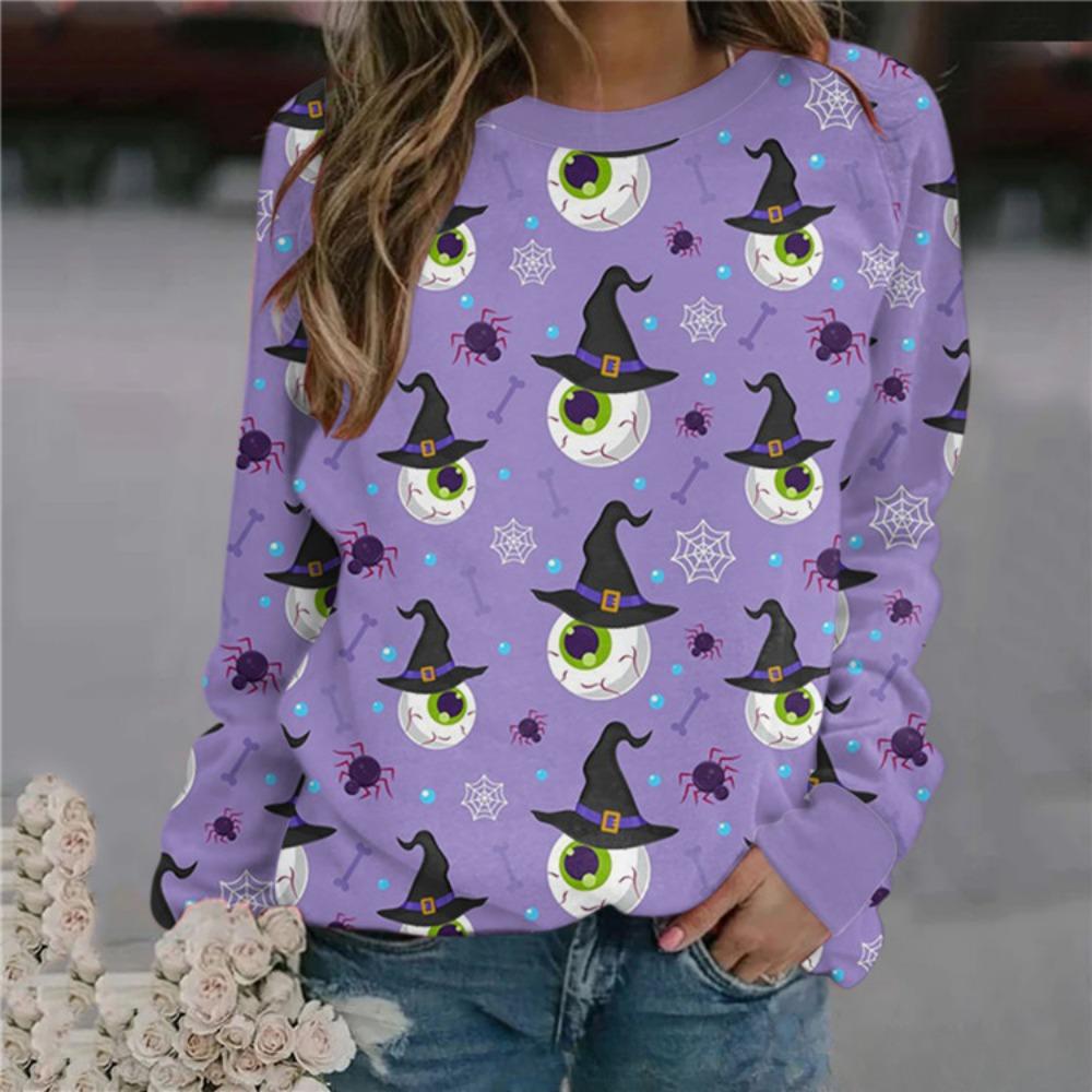 Fashionable 3D digital printed Halloween ghost pattern women's round neck long sleeved T-shirt