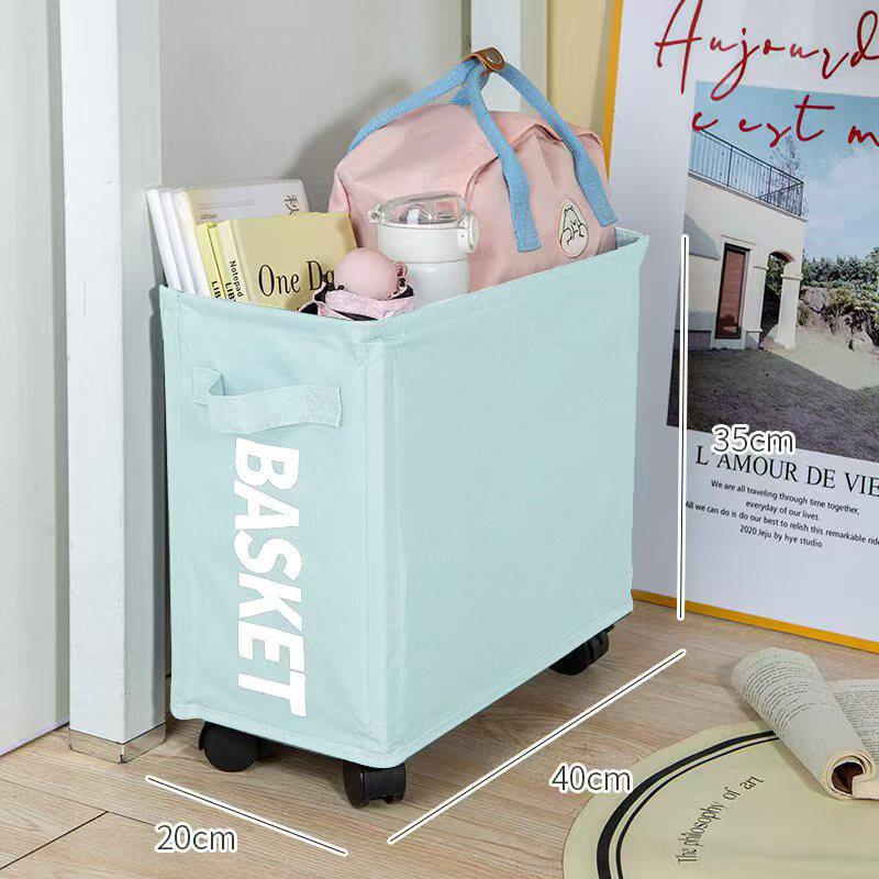Foldable Oxford Cloth Storage Basket with Wheels - Yoga Mat & Laundry Holder for Bedroom Crevices