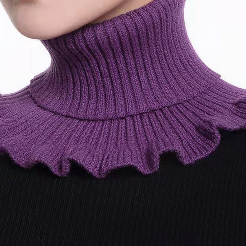 New Winter Knitted Warm Neckerchief For Women Solid Color Ruffle Scarf Soft Outdoor Knitting Warmer Neck Collar Pullover Scarves