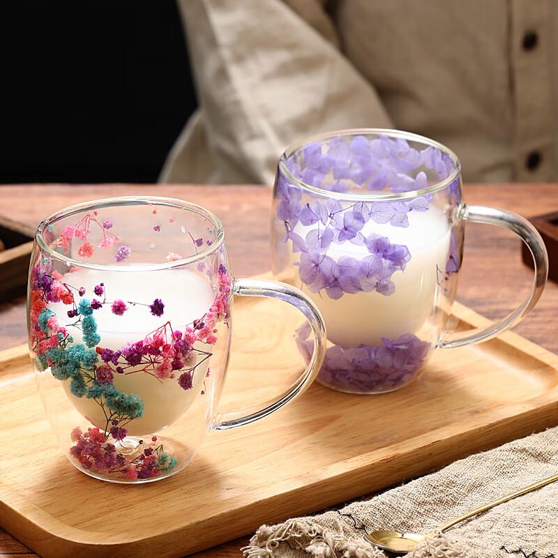 Shangqi Creative Real Flower Double-Layer Glass Cup